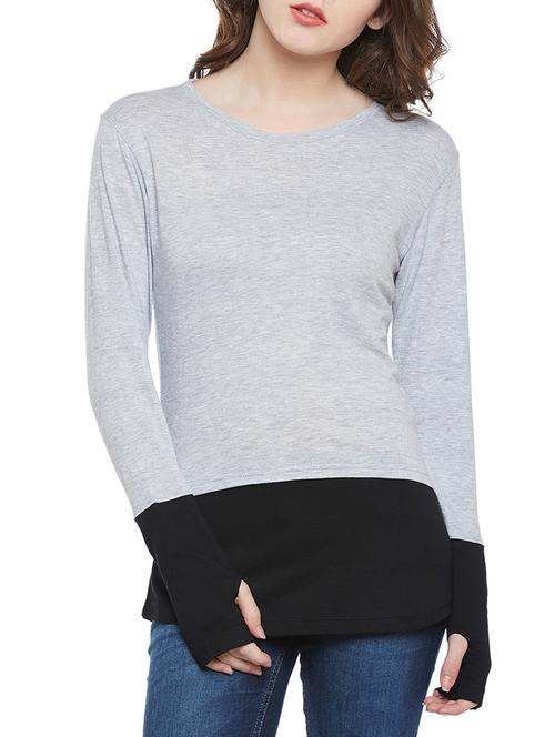 thumbhole sleeved color block tee - 14182122 - Very Small Image - 1