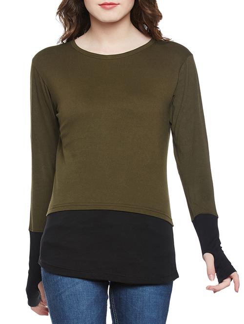 thumb hole neck color block tee - 14182123 - Very Small Image - 1