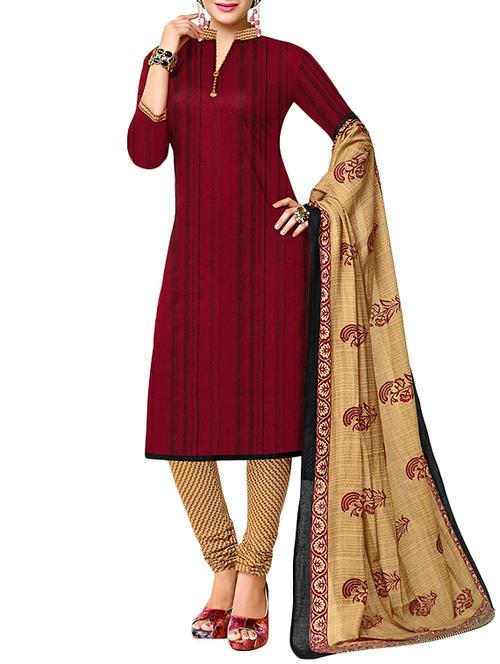 maroon unstitched churidaar suit dress material - 14182675 - Very Small Image - 1