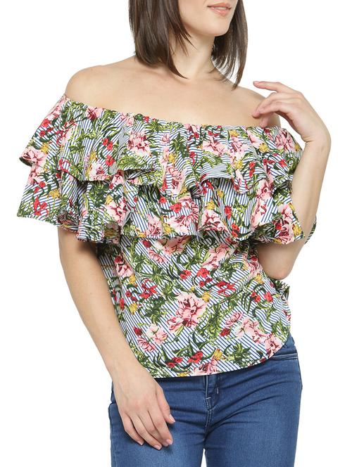 flounce ruffle off shoulder printed top - 14183488 - Very Small Image - 1