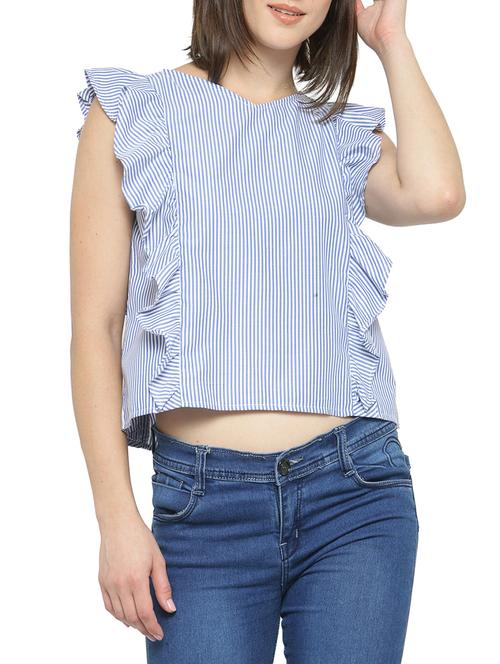 ruffle detail striped boxy top - 14183497 - Very Small Image - 1