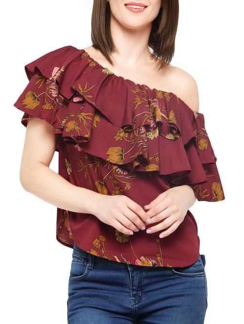 layered ruffle detailed single shoulder top - 14183513 - Very Small Image - 1
