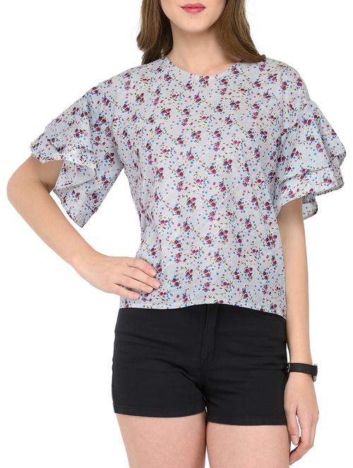 floral print grey cotton top - 14183517 - Very Small Image - 1