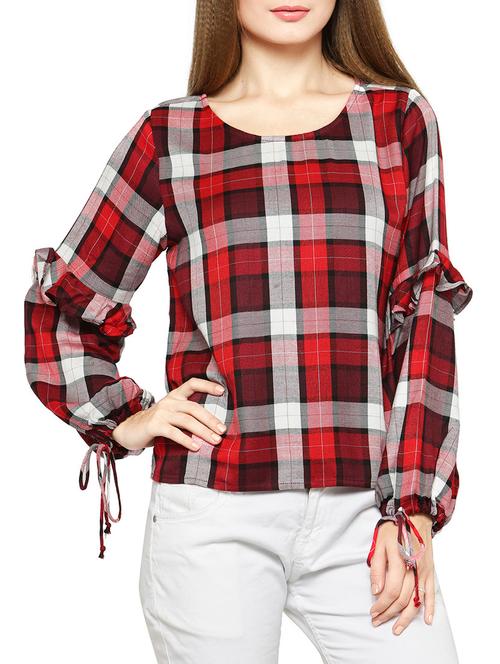 checkered tie up sleeved top - 14183534 - Very Small Image - 1