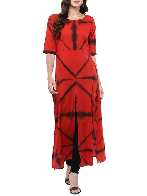 red cotton straight kurta - 14183588 - Very Small Image - 1
