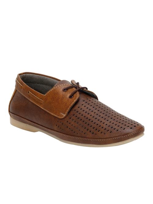 brown leatherette lace up boatshoe - 14183729 - Very Small Image - 1