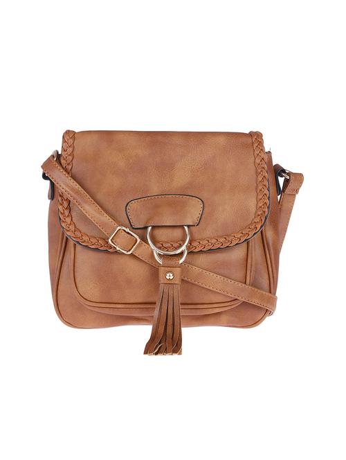 tan leatherette regular sling bag - 14184030 - Very Small Image - 1
