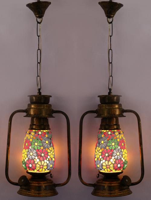 somil antique pendant hanging lantern with colorful glass perfect match of trading and traditional (set of two)-a20 - 14184615 - Very Small Image - 1
