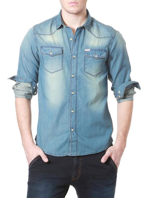 blue cotton casual shirt - 14188671 - Very Small Image - 1