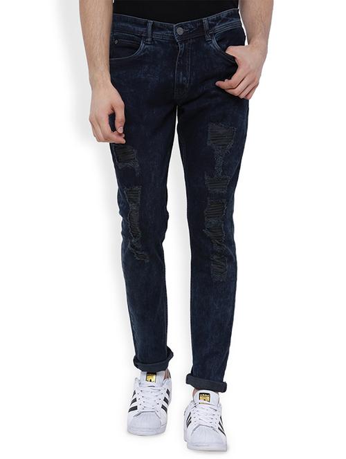 blue cotton blend distressed jean - 14189138 - Very Small Image - 1