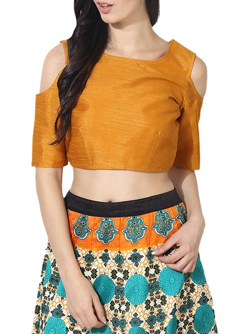 yellow silk blend solid stitched blouse - 14189766 - Very Small Image - 1