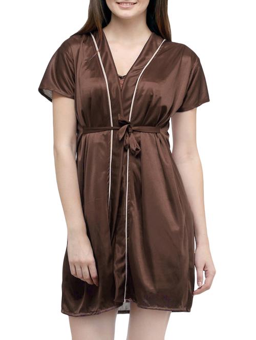 contrast detail solid sleepwear robe - 14190589 - Very Small Image - 1