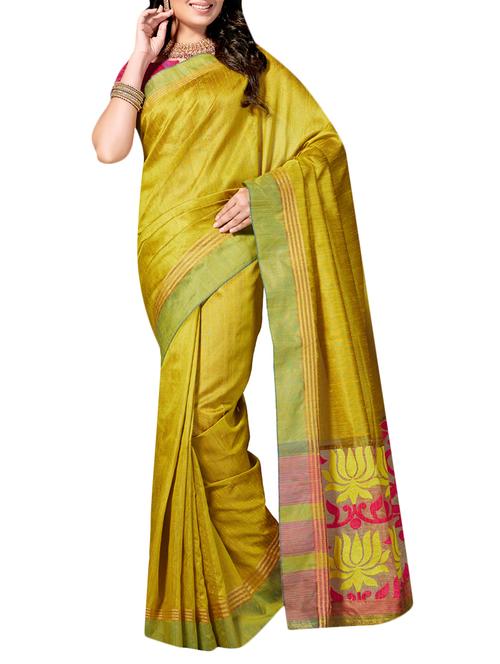 green raw silk woven saree with blouse - 14192095 - Very Small Image - 1