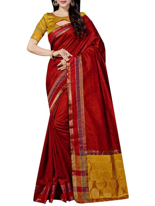 red raw silk woven saree with blouse - 14192120 - Very Small Image - 1