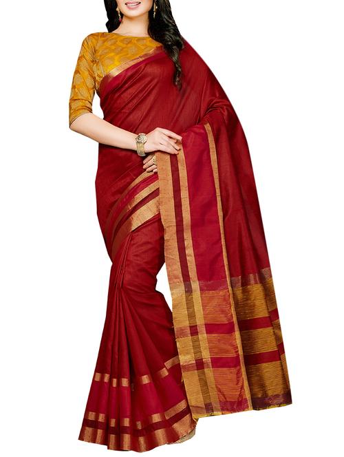 red raw silk woven saree with blouse - 14192158 - Very Small Image - 1