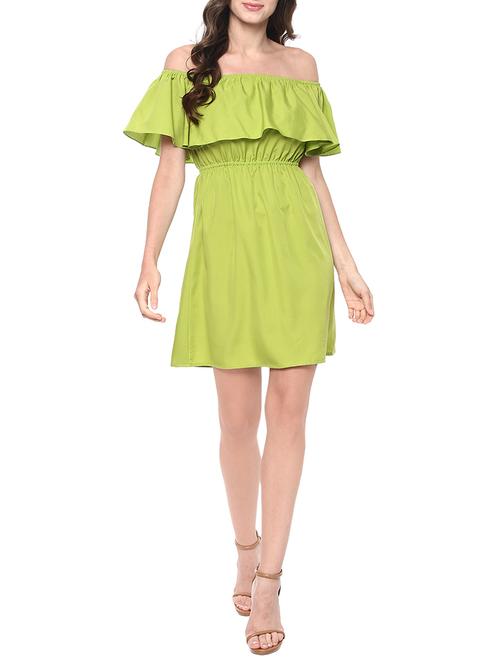 green crepe off shoulder dress - 14192188 - Very Small Image - 1