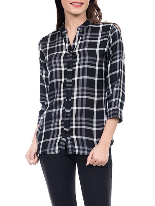 black checkered rayon regular shirt - 14193081 - Very Small Image - 1