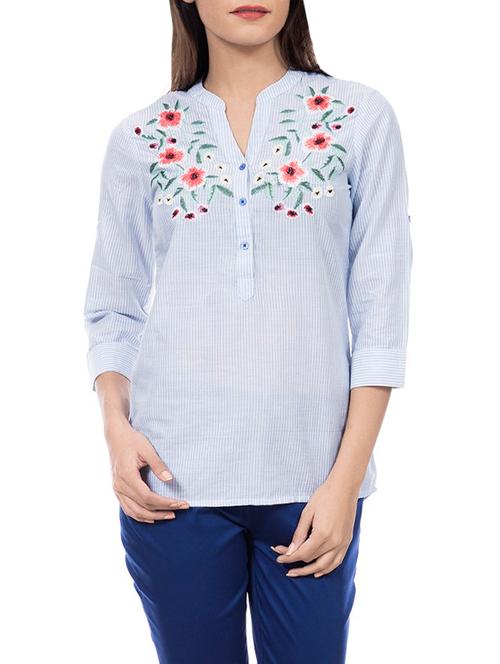 mandarin neck embroidered top - 14193086 - Very Small Image - 1