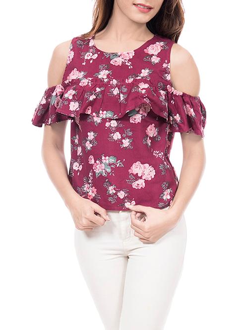 cold shoulder floral ruffle top - 14193091 - Very Small Image - 1