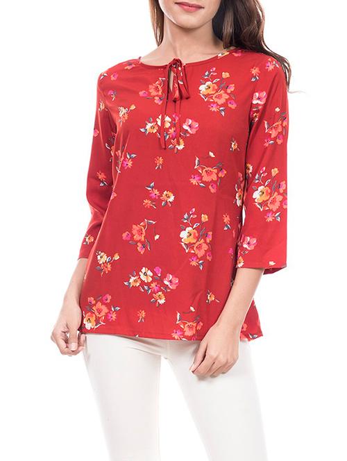 tie front neck floral top - 14193103 - Very Small Image - 1