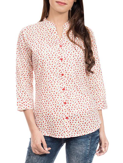mandarin neck button up printed shirt - 14193105 - Very Small Image - 1
