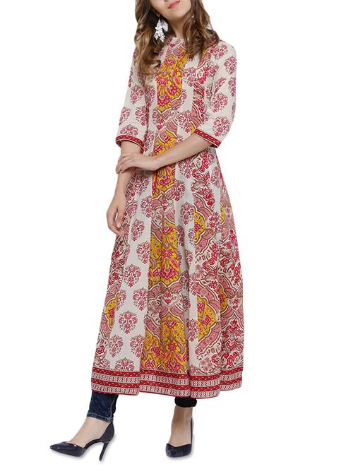 multi colored cotton flared kurta - 14193265 - Very Small Image - 1