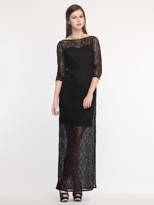 floral mesh laced high slit dress - 14194104 - Very Small Image - 1
