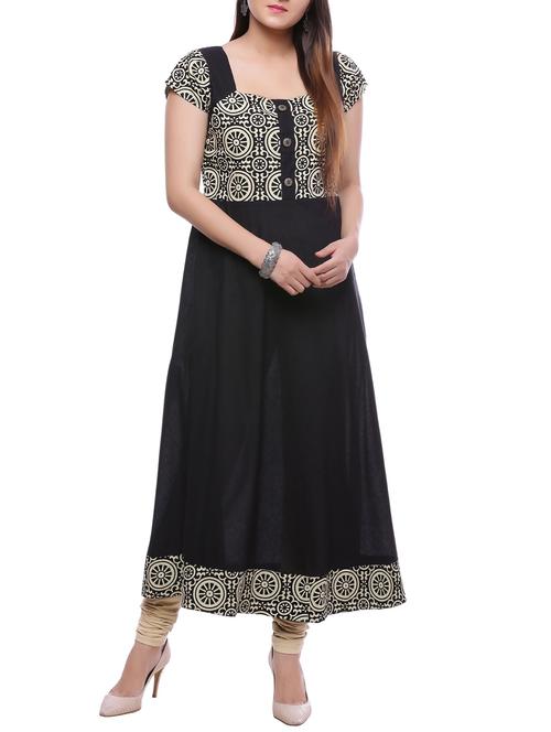 black cotton flared kurta - 14194132 - Very Small Image - 1