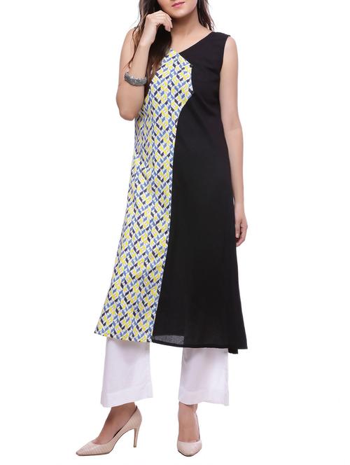 black colored rayon a-line kurta - 14194140 - Very Small Image - 1
