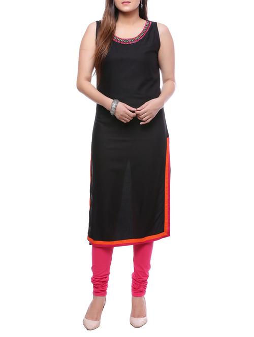 black viscose straight kurta - 14194154 - Very Small Image - 1