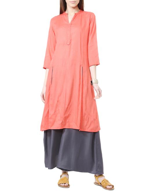orange rayon a-line kurta - 14194412 - Very Small Image - 1