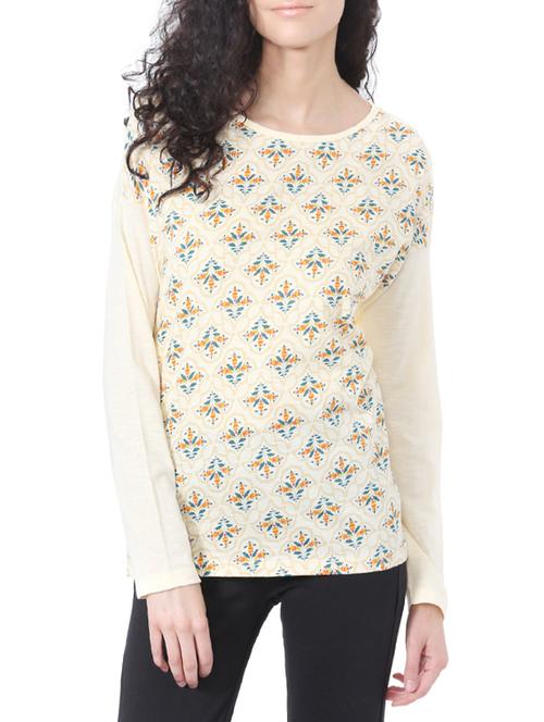 cream printed cotton regular top - 14194483 - Very Small Image - 1