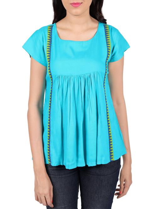 blue rayon flared kurta - 14195001 - Very Small Image - 1