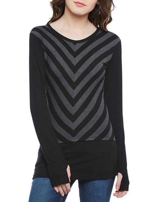 thumb hole sleeved striped top - 14195588 - Very Small Image - 1
