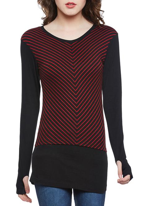 thumb hole sleeved striped top - 14195589 - Very Small Image - 1