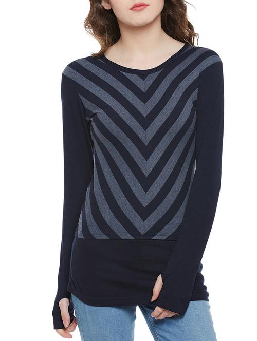 thumb hole sleeved striped top - 14195591 - Very Small Image - 1