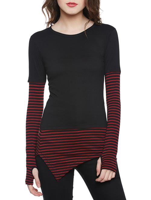 thumbhole sleeved striped asymmetric tee - 14195596 - Very Small Image - 1