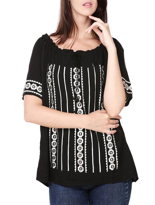 solid black cotton casual top - 14196138 - Very Small Image - 1