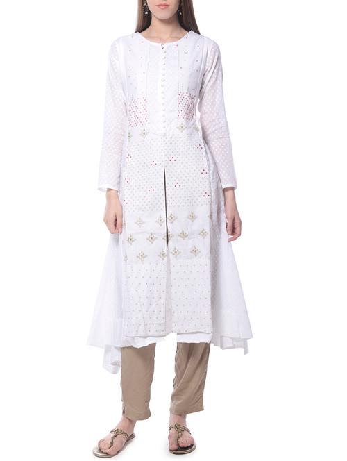 white cotton high slit kurta - 14197307 - Very Small Image - 1