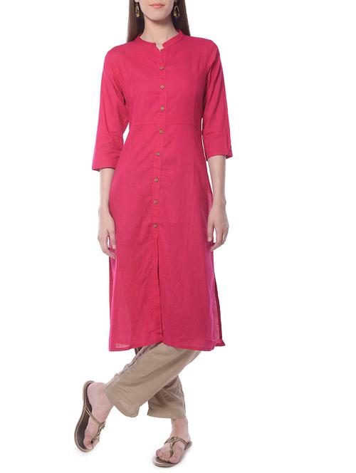 pink cotton straight kurta - 14197318 - Very Small Image - 1