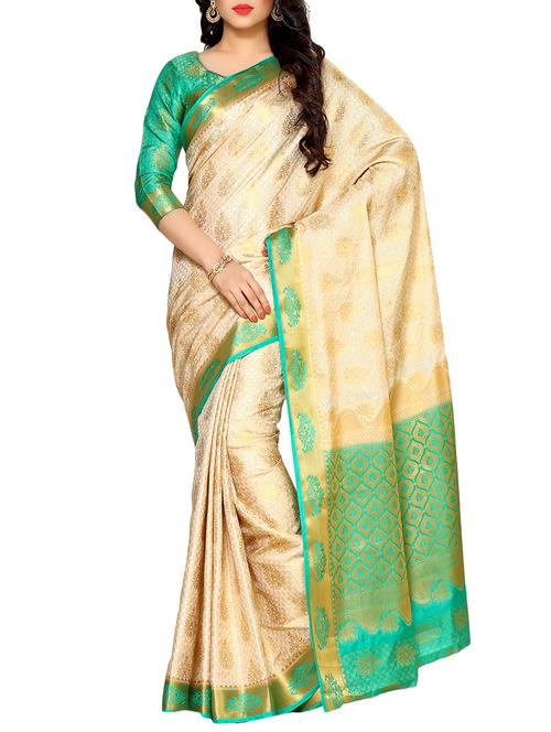 beige art silk woven saree - 14198600 - Very Small Image - 1
