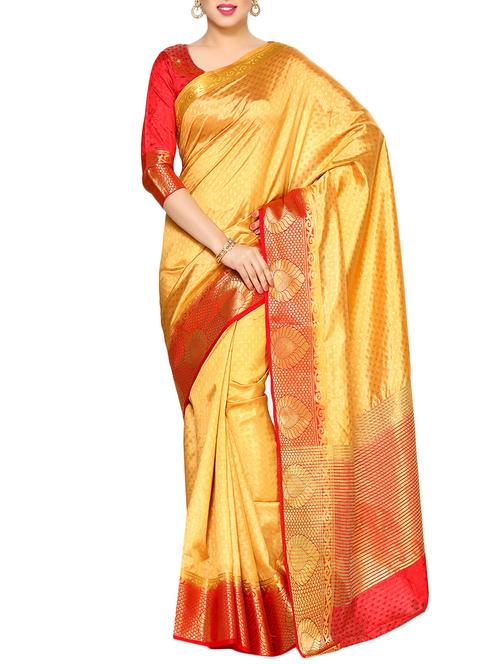 yellow tussar silk woven saree - 14198624 - Very Small Image - 1
