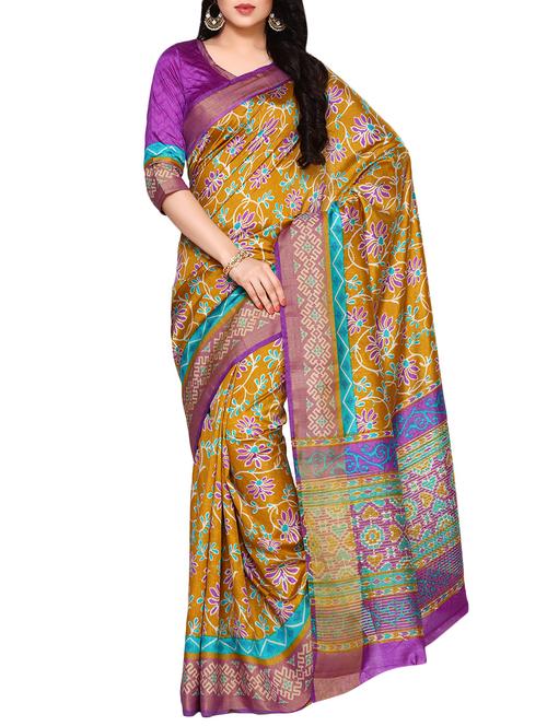 orange tussar silk printed saree with blouse - 14198629 - Very Small Image - 1