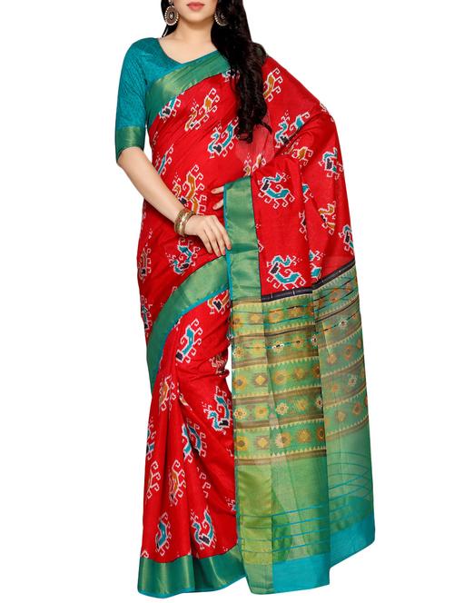 contrast zari border ikat saree - 14198649 - Very Small Image - 1