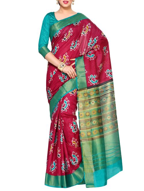 red tussar silk ikkat saree - 14198650 - Very Small Image - 1