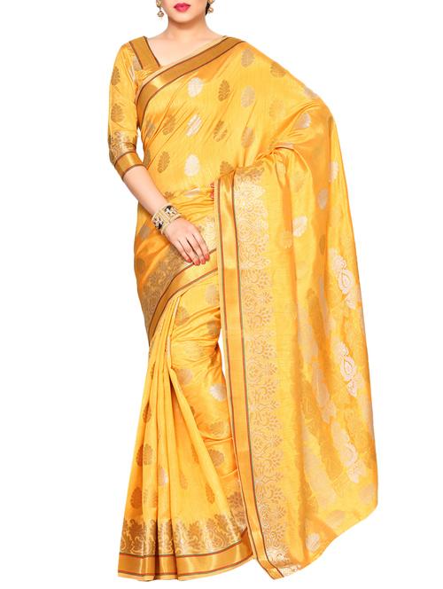 yellow tussar silk woven saree - 14198652 - Very Small Image - 1