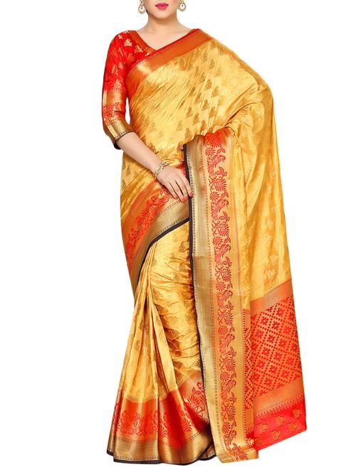 yellow art silk kanjivaram saree - 14198660 - Very Small Image - 1