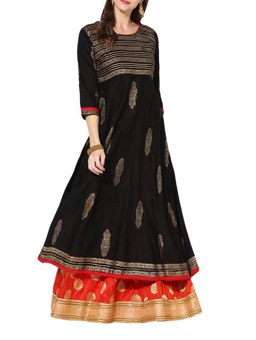 block print flared kurta - 14204387 - Very Small Image - 1