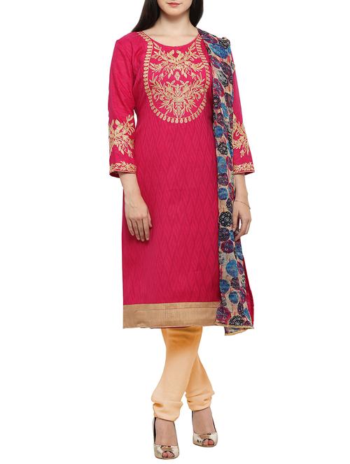 magenta unstitched churidaar suits dress material - 14207744 - Very Small Image - 1