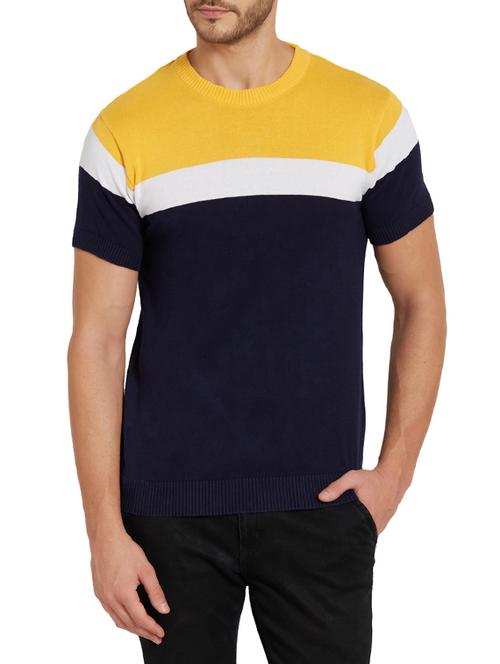 navy blue cotton color block t-shirt - 14209217 - Very Small Image - 1